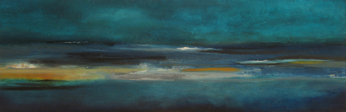 Audrey Kral - Paintings. No Flash. Image: Reflection: Mediterranean. 2008. Oil on Canvas, 12"x36"